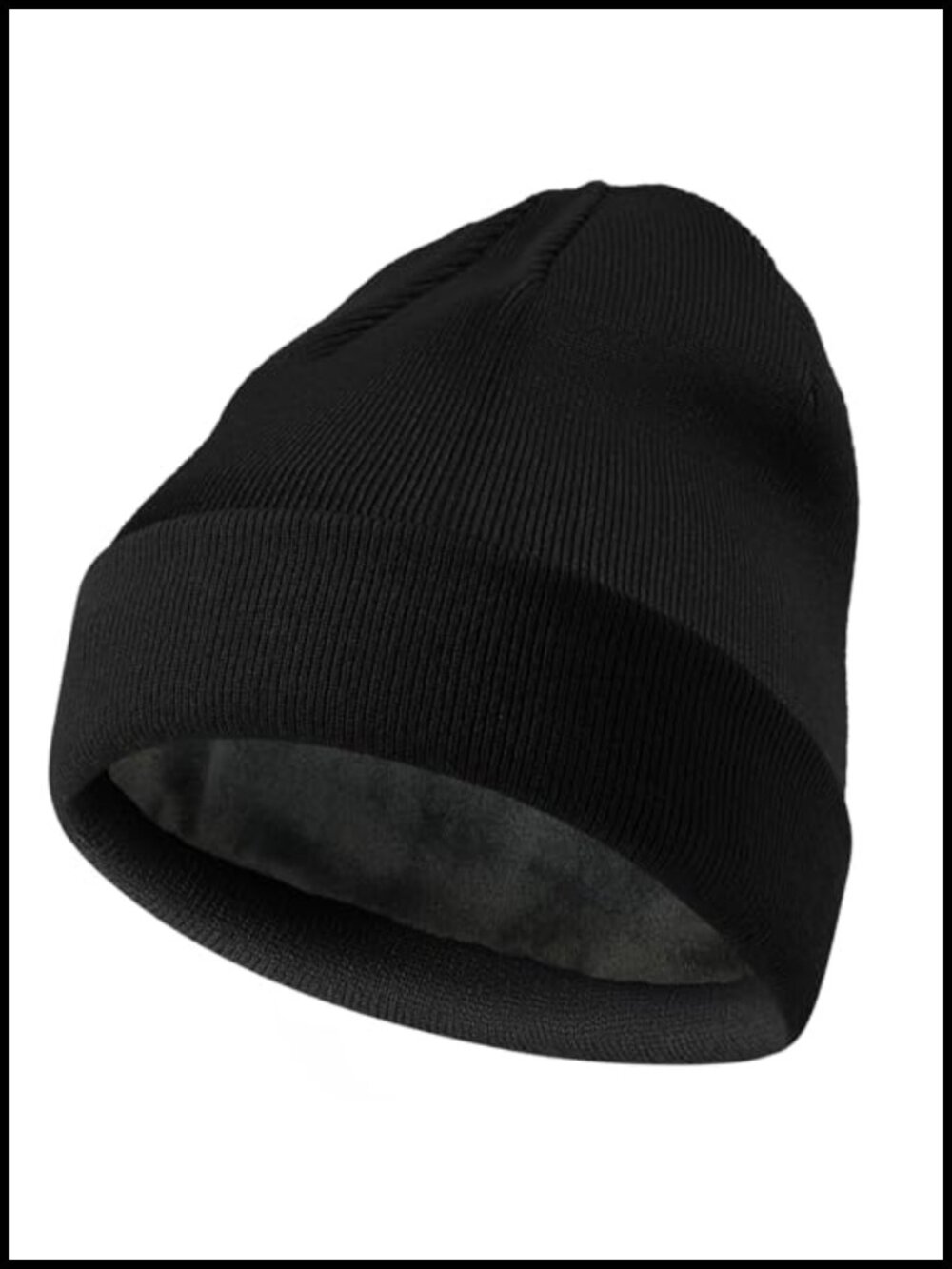Wool Fleece Lined Knit Beanie Winter Hat Cuffed Slouchy Ski Cap